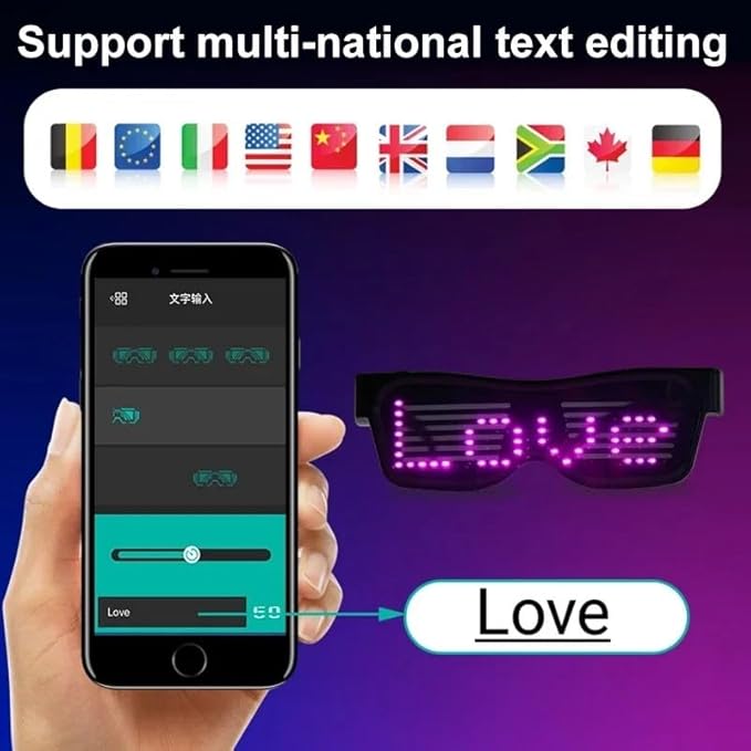 LED Glasses,light Up Glasses, Customizable Bluetooth LED Glasses, Halloween Glasses for Party, APP Control LED Display Smart Glasses for Nightclub, Festivals, Raves, Christmas for Adults over 18