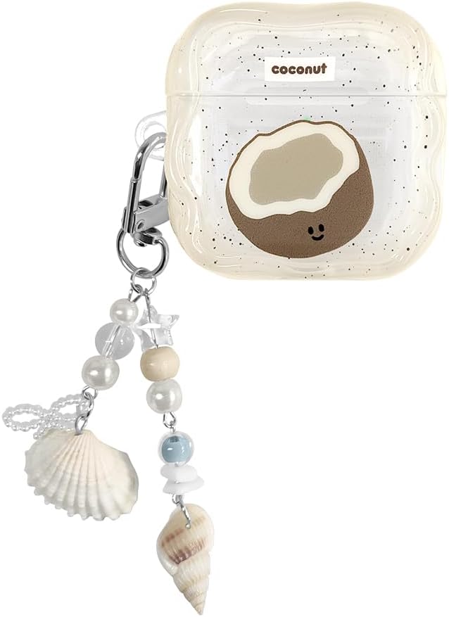 SGVAHY for AirPods 4 Case with Keychain Cute Coconut Pattern Design Soft Silicone Cover for Women Girls Anti-Fall Shockproof Protective Case for AirPods 4th Generation