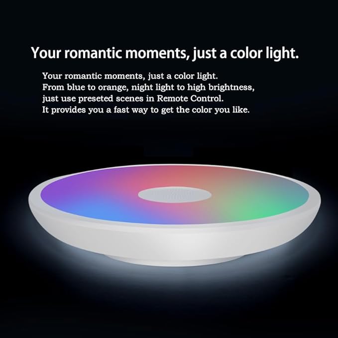 BT-Version LED Ceiling Light with Speaker 18W 11Inch Music Ceiling Lamp with Remote Control Adjustable Brightness & Color Temperature RGB Ambient Lighting for Kids Room Bedroom and More