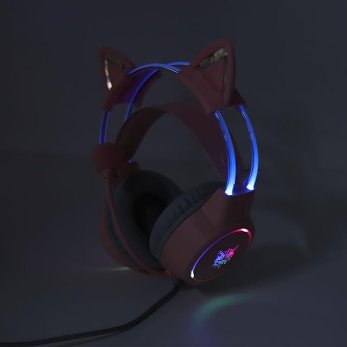 Eujgoov Cat Ear Gaming Headset Rainbow RGB Lighting, Detachable Cat Ears, Surround Sound 7.1 Mic, USB and 3.5MM Multi Platform Compatibility with Breathing LED for PC Laptop Game Console