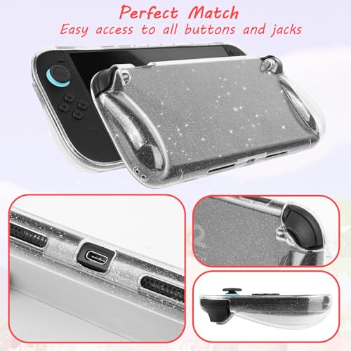 TIKOdirect Carrying Case for Switch 2, Shockproof Portable Travel Bag with Glitter Galaxy case, Screen Protectors and Cute Leaf Thumb Grips Caps, Pink Kit