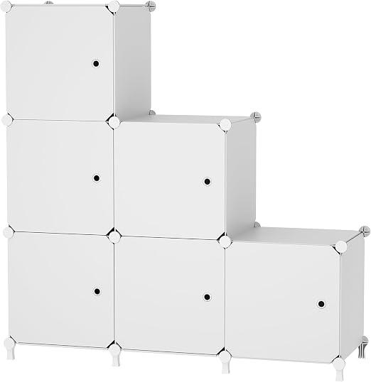 6Cube Storage Organizer Modular Stackable with Doors White
