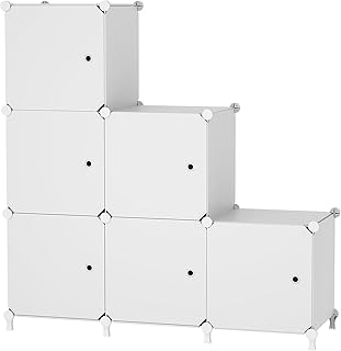 6Cube Storage Organizer Modular Stackable with Doors White