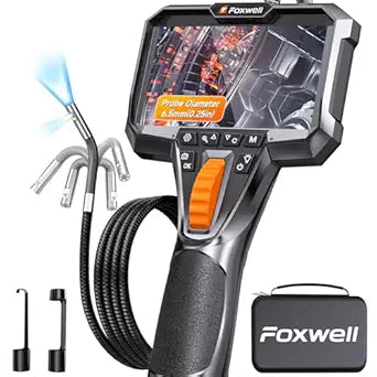 FOXWELL 2-Way 220° Articulating Borescope Camera with Light, Dual Lens