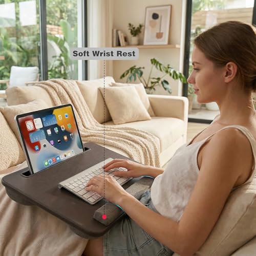 Portable Lap Laptop Desk with Pillow Cushion, Fits up to 15.6 inch Laptop, with Anti-Slip Strip & Storage Function for Home Office Students Use as Computer Laptop Stand, Book Tablet - Image 5