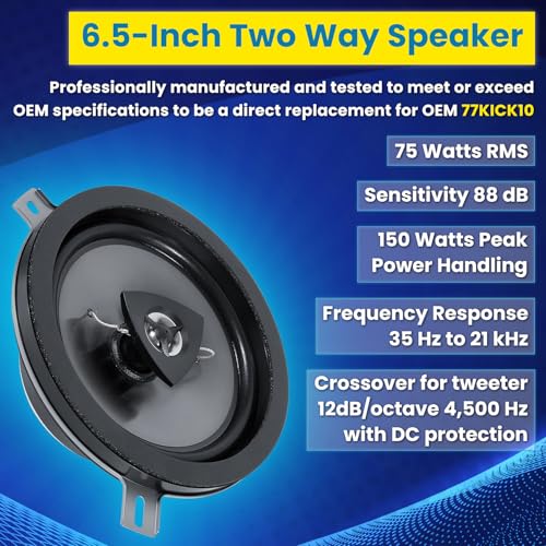 4 Pack Speaker Upgrade For 2007-2018 Jeep Wrangler JK JKU & Grand Cherokee, Commander, Liberty, Dodge Challenger, Durango, Dakota, Nitro, Chrysler 6.5 Inch 2-Way Car Audio Speaker Replace OEM 77KICK10