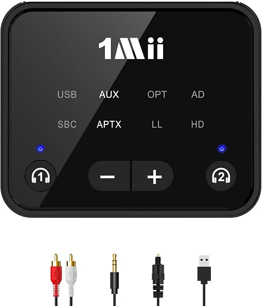 1Mii NightPair Bluetooth 5.3 Transmitter for TV to 2 Headphones/Speakers