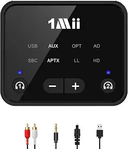 1Mii NightPair Bluetooth 5.3 Transmitter for TV to 2 Headphones/Speakers