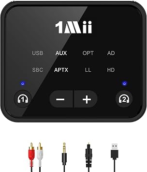 1Mii NightPair Bluetooth 5.3 Transmitter for TV to 2 Headphones/Speakers