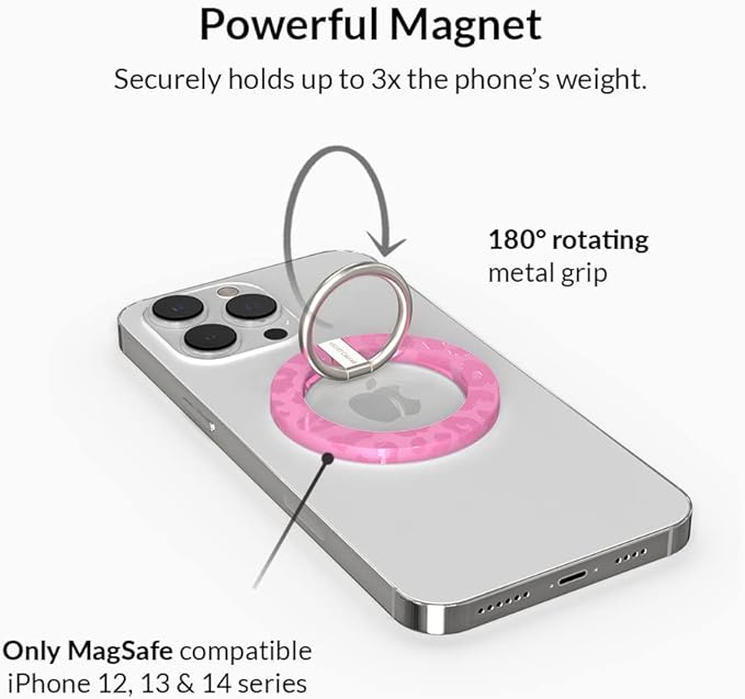 VELVET CAVIAR Compatible with MagSafe Phone Grip - Magnetic Ring Holder with Adjustable Stand - Removable MagSafe Accessories for iPhone 16, 15, 14, 13, 12 (Hot Pink Leopard)