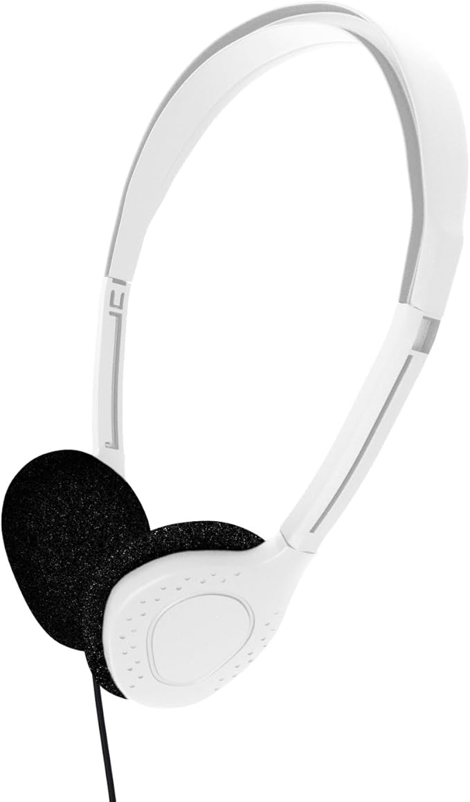 Maeline Bulk Classroom Student Headphones On Ear Stereo Headphones Adjustable Band & Foam Cushions for Kids Online Learning, Library, School, Airplane, Travel - 3.5mm Plug - 1 Pack - White
