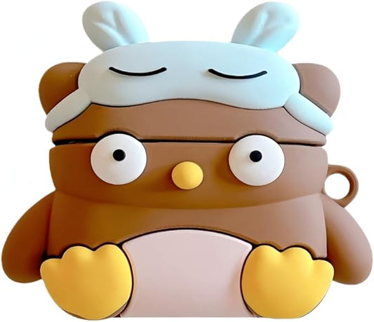 Case Compatible with 2024 Airpods 4, 3D Cute Kawaii Owl Design Earbuds Cover, Kids Boys Girls Portable Accessories Soft Silicone Wireless Earphone Shockproof Protector for Gifts Brown