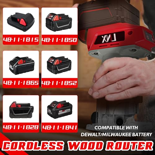 800W Cordless Wood Router Compatible With Milwaukee 18V Battery,30000RPM Brushless Motor Router Attach 12PCS 1/4" Router Bits,6 Speeds (NO Battery)
