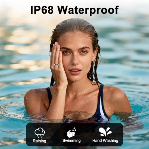 uaue Smart Health Ring for Women Men, Vibration Alert, Touch Control, Fitness Tracker Ring with Sleep/Women's Health/Heart Rate/Steps, IP68 Waterproof for iPhone and Android, Silver 10,No Subscription