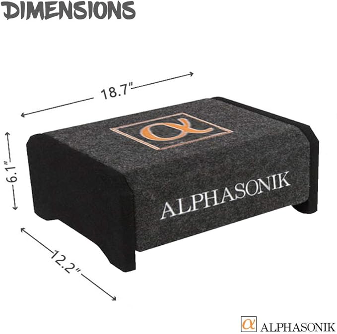 Alphasonik AS10DF 10" 1200 Watts 4-Ohm Down Fire Shallow Mount Flat Enclosed Sub woofer for Tight Spaces in Cars and Trucks, Slim Thin Loaded Subwoofer Air Tight Sealed Bass Enclosure