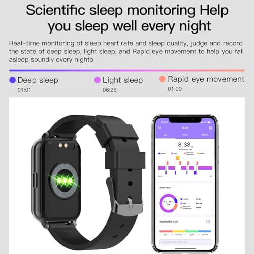 Smart Watch Fitness Tracker Make/Answer calls for Women Men with Heart Rate Blood Oxygen Sleep Monitor Sports Modes Step Calorie Counter IP68 Waterproof for Android Phones iPhone (Rectangle, Black)
