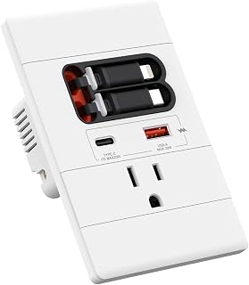 20W USB C Wall Outlet with 2 Retractable Cables & 2 Ports - Image 1