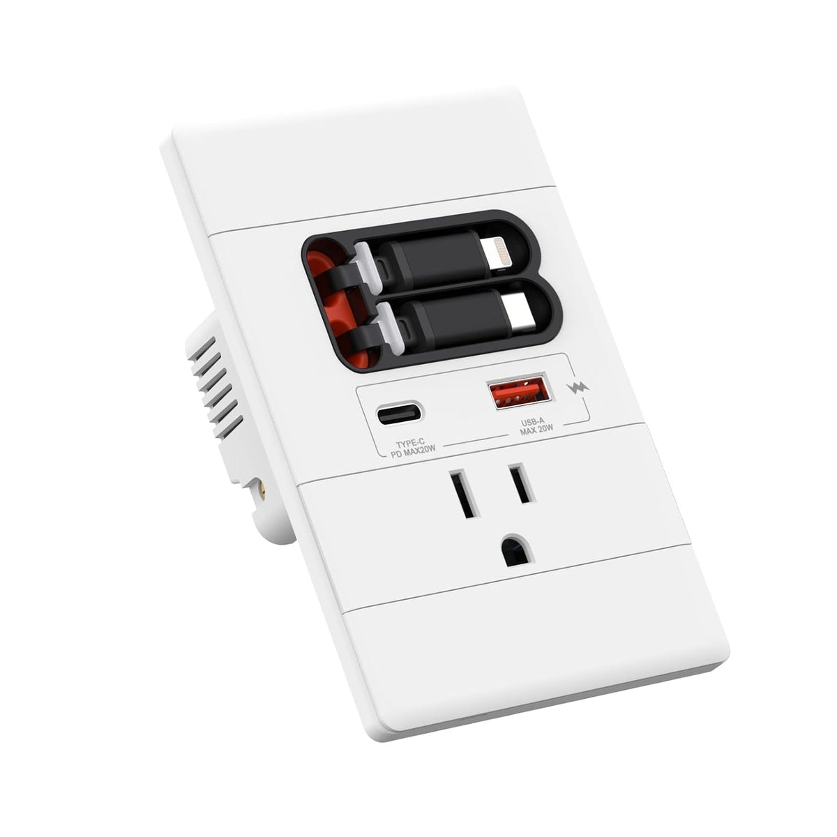 20W USB C Wall Outlet with 2 Retractable Cables & 2 Ports