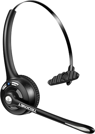 TECKNET Wireless Bluetooth Headset with Noise Cancelling Microphone, Single Ear On-Ear Headphones with Mute Button, Trucker Bluetooth Headset for Driving, Work, Office & Zoom Calls
