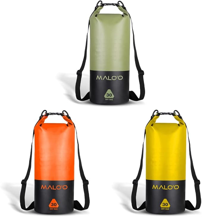 Malo?™o DryPack 30L Waterproof Kayak Dry Bag, Heavy Duty Roll-Top Dry Bag with MOLLE Grid and Carry Straps for Fishing, Paddle Boarding, Boating, Camping, and Travel, Green