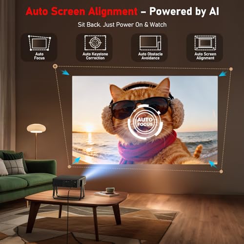 [Ultra-Slim 1.97"| Auto Focus | Built-in Apps | 360° Stand] Smart Mini Projector with WiFi and Bluetooth, Compatible with Netflix, Youtube, Prime Video, DBPOWER N5 Portable Movie Projector for Bedroom