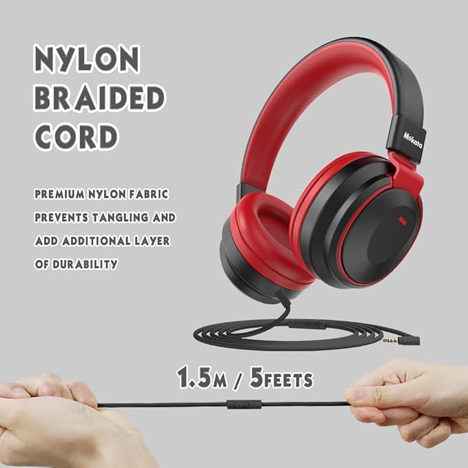 Headphone Kids Volume Limited 85/94dB Wired Over-Ear/On-Earr Foldable Headset with Inline Cable Aux 3.5mm Cord Mic for Toddler Boy Girl Child Back to School Study Pad Tablet Black