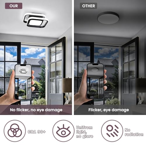 CANEOE Small Ceiling Light 36W Square Modern LED Ceiling Lamp Cool White 6000K Hallway Lighting Fixtures for Bedroom Kitchen Study Hallway Small Asile Lamp Corridor Lights (Black)