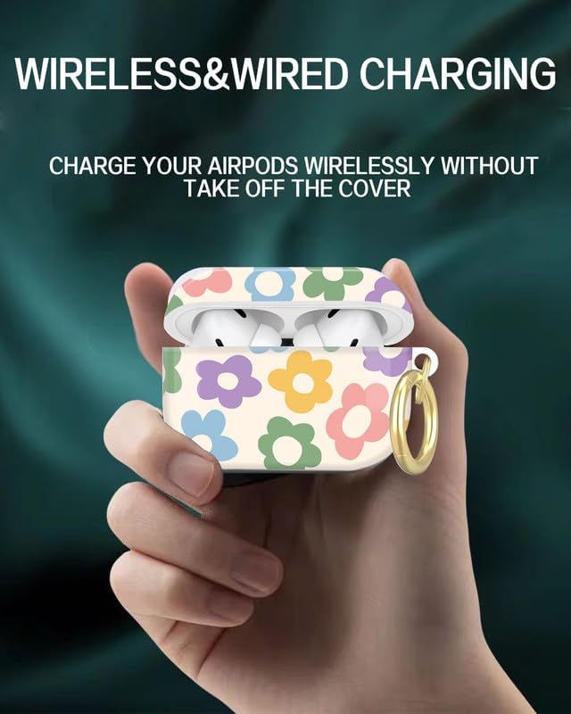Compatible with AirPod Pro 2nd/1st Generation Case Cover with Key Chain,Full Protective Shockproof Wireless Headphone Case for Airpod Pro 2023/2022/2019(Colorful Cute Flower)