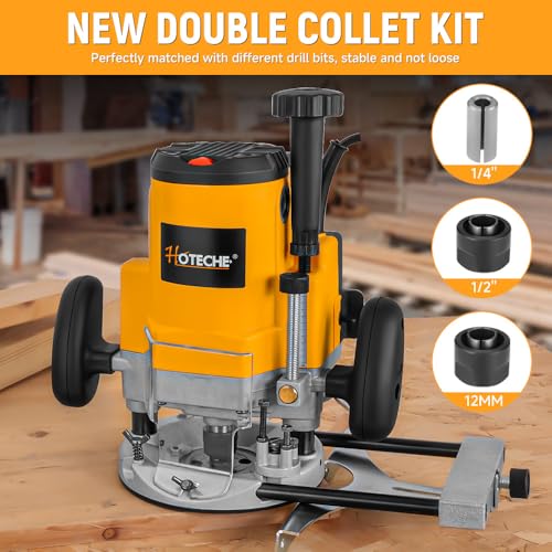 Hoteche Wood Router 2400W Power Router for woodworking Fixed Base Routing Machine with 1/4", 1/2" and 12mm Collet