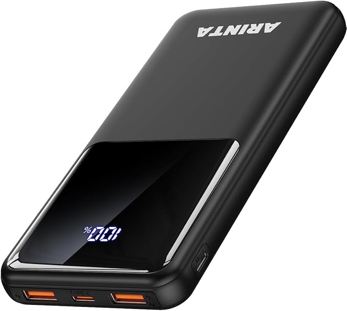 Power Bank Portable Charger 10000mAh PD 22.5W Battery Pack, LED Display & USB-C in/Out, Travel Essentials, Compatible for Smartphones, Tablets & More (Black)