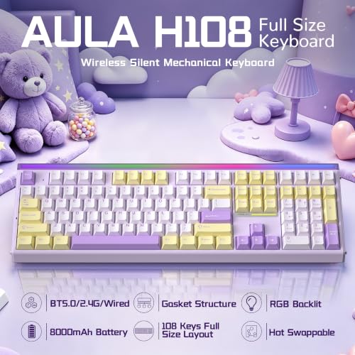 Aula H108 Wireless Silent Mechanical Keyboard with Number Pad Hot Swappable - Image 3
