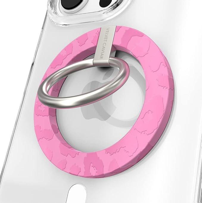 VELVET CAVIAR Compatible with MagSafe Phone Grip - Magnetic Ring Holder with Adjustable Stand - Removable MagSafe Accessories for iPhone 16, 15, 14, 13, 12 (Hot Pink Leopard)