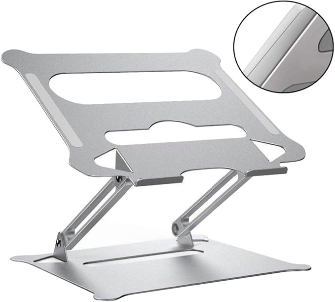 Aluminum Alloy Foldable Laptop Stand Adjustable Height Notebook PC Holder Portable Silver Laptop Support for Home Office and Travel Use
