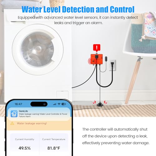 Ortis WiFi Power Failure & Water Leak Alarm, Real-Time Monitoring of Water Level, Temperature & Humidity, 110dB Siren with Flashing Light, APP Alerts, Ideal for Laundry Rooms & Basements