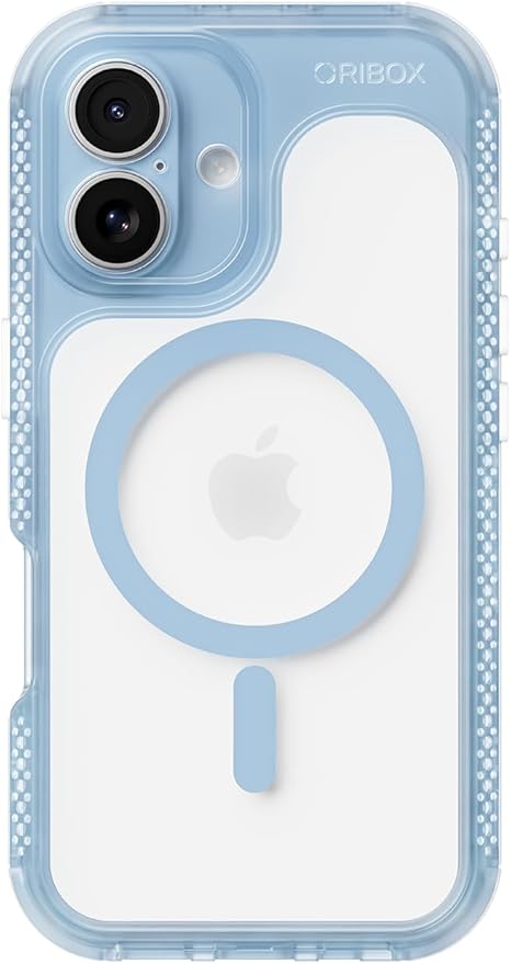 ORIbox Seralyn Series for iPhone 16 Case - MagSafe Compatible, Triple-Layer Shockproof Protection, Crystal-Clear Back with Elegant Matte Frame(6.1", Sky Mist)