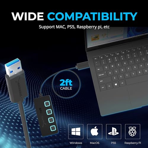 SABRENT 4-Port Powered USB 3.0 Hub, LED Power Switch | Charging & Powe - Image 3
