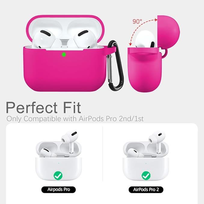 Lerobo Compatible with Airpods Pro 2 Case, Shockproof Washable Silicone Protective Cover Case Compatible with Apple Airpods Pro, Front LED Visible Supports Wireless Charging with Carabiner, Rose Pink