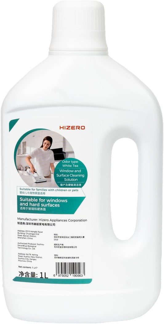 HIZERO Multi-Surface Cleaning Solution, 33.8 Fl Oz (1L), For H100 Handheld Cleaner, Ideal for Smooth Sealed Tables, Countertops, Glass & Windows