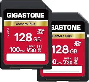 GIGASTONE 128GB SD Card 2-Pack, Camera Plus, UHS-I U3 Class 10 SDXC Memory Card Full HD Video for Digital Camera Speed up to 140MB/s, Full-Sized SD Card, with 2 mini Cases