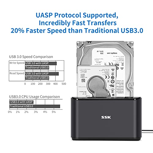 SSK External Hard Drive Docking Station Cloner USB 3.0 to SATA Dual Bay