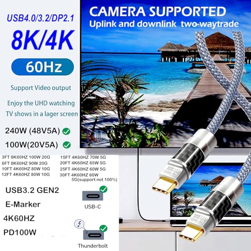 USB C to C Cable 30FT,100W 4K60HZ Type C GEN2x2(Data usb2.0),USB C Video Output From USB3.2/ USB4.0 Fast Charging & Sync for Xreal MacBook Pro iPad Pro iPhone 15 Pro Galaxy S22 Portable Monitor