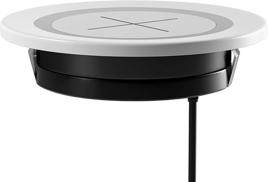 Desk Wireless Charger, JE Make IT Simple 15W Fast Charging Station Desktop Grommet Sleek Invisible Power Charging Pad, for iPhone 16/15/14/13/12 Series, Samsung, Airpods and Qi-Enabled Devices (White)