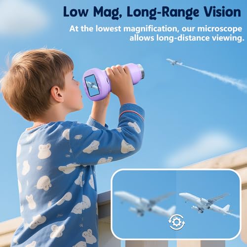Odatay 2.4" 4K 1000X Digital Kids Microscope with 32G Card 12 Slides Purple