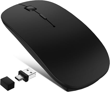 Wireless Mouse for MacBook Air Pro Mac iPad, Bluetooth Rechargeable Laptop Mice with Jiggler Mode, Silent 3 Mode Bluetooth 5.2/3.0 & 2.4G USB-A & USB-C Receiver Portable Mouse, Matte Black - Image 2