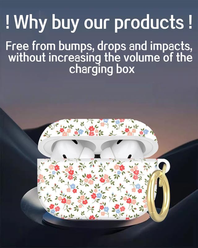 Compatible with AirPod Pro 2nd/1st Generation Case Cover with Key Chain,Full Protective Shockproof Wireless Headphone Case for Airpod Pro 2023/2022/2019(White Floral)