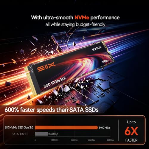 SIX X4000 512G M.2 SSD PCIe Gen3x4 NVME SSD Solid State Drive - Up to 3000MB/s Read, 1300MB/s Write