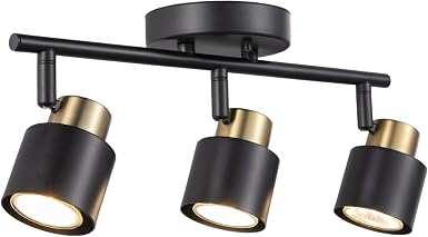 3 Light Track Lighting Kit, Matte Black Brass Finish 3 Way Adjustable with GU10 Modern Ceiling Directional Spot Lighting for Kitchen,Bedroom,Living Room