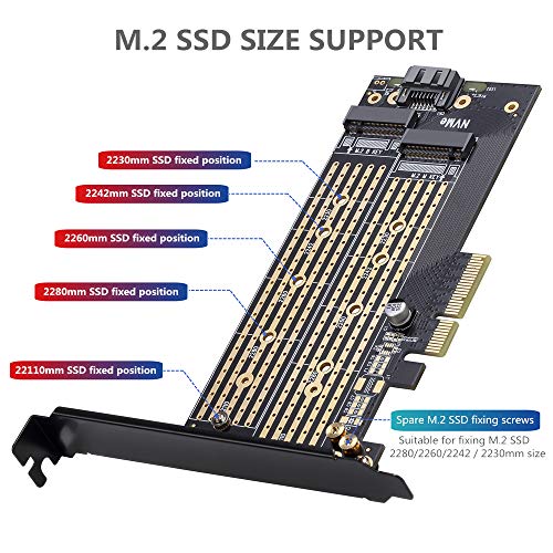 Dual M.2 PCIE Adapter for SATA or PCIE NVMe SSD with Heat Sink Solution