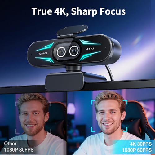 EMEET C60E Dual-Camera 4K Webcam for Streaming, Wide-Angle & Telephoto