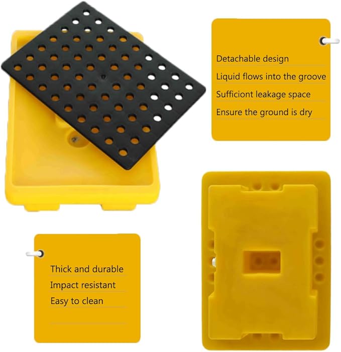 2.6 Gallons Oil Drum Spill Containment Tray, Modular Storage Polyethylen Palette with Drain 19.3"X14"X3.7", Detachable Leakproof Platform for Fill Station Garage